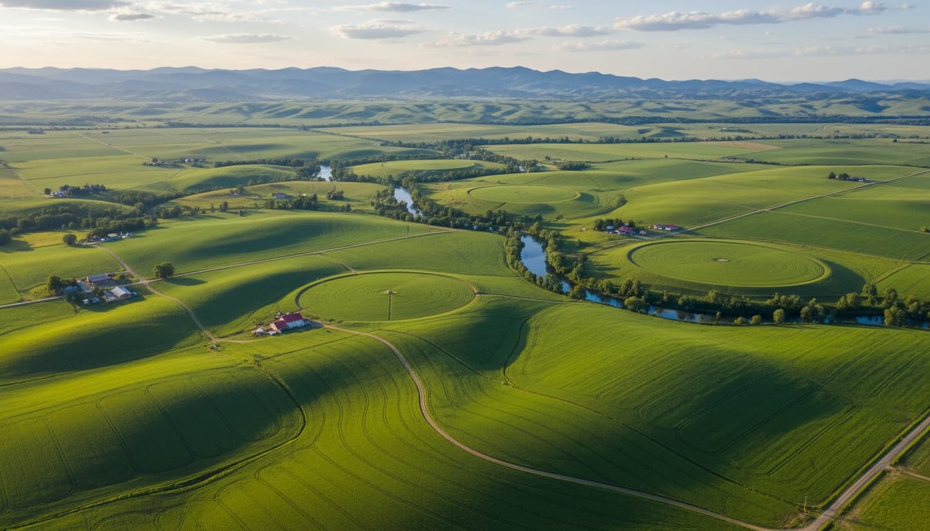 Aerial view of green agricultural fields